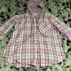 Plaid button up hoodie 2/$12